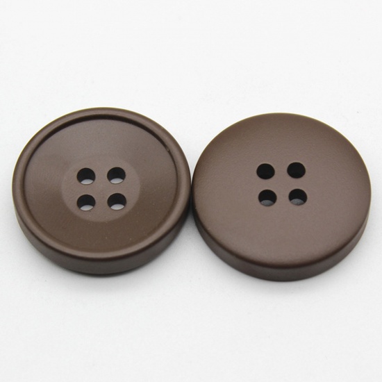 Picture of Resin Sewing Buttons Scrapbooking 4 Holes Round Coffee 21mm Dia, 10 PCs