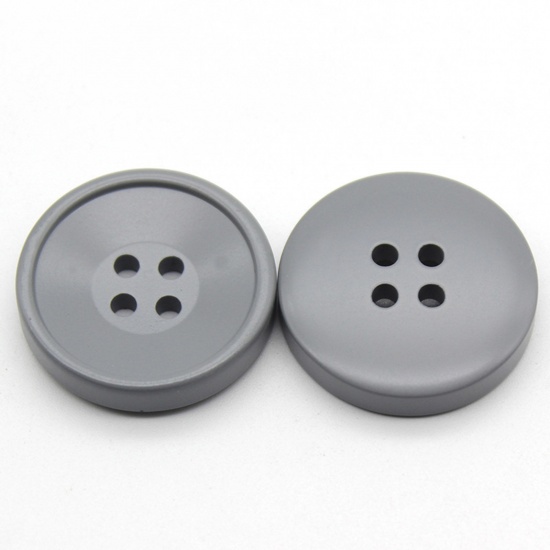 Picture of Resin Sewing Buttons Scrapbooking 4 Holes Round Gray 25mm Dia, 10 PCs