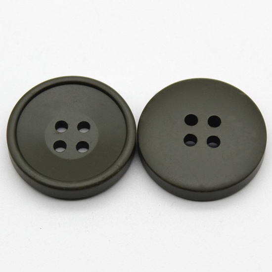 Picture of Resin Sewing Buttons Scrapbooking 4 Holes Round Dark Green 21mm Dia, 10 PCs