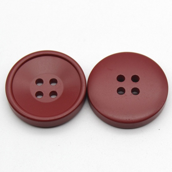 Picture of Resin Sewing Buttons Scrapbooking 4 Holes Round Red 25mm Dia, 10 PCs