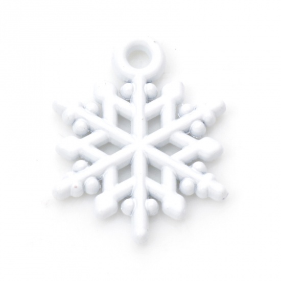 Picture of Zinc Based Alloy Charms White Christmas Snowflake Enamel 20mm x 16mm, 10 PCs