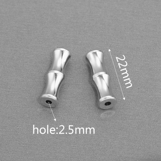 Immagine di 304 Acciaio Inossidabile Perline Forma di Bambù Tono Argento 22mm x 7mm, 2 Pz