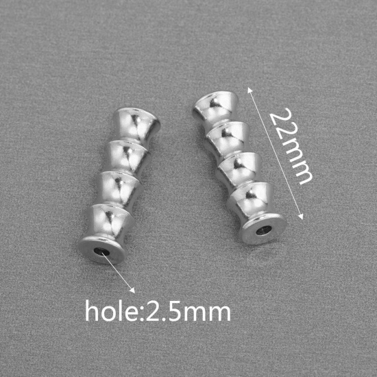 Immagine di 304 Acciaio Inossidabile Perline Forma di Bambù Tono Argento 22mm x 7mm, 2 Pz