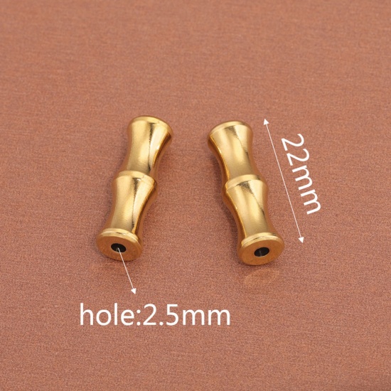 Immagine di 304 Acciaio Inossidabile Perline per la Creazione di Gioielli con Ciondoli Fai-da-te Forma di Bambù Placcato Oro 18K 22mm x 7mm, Buco: Circa 2.5mm, 2 Pz