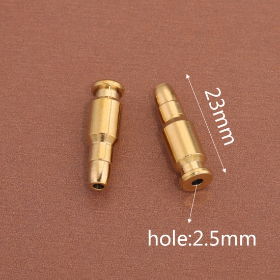 Immagine di 304 Acciaio Inossidabile Perline per la Creazione di Gioielli con Ciondoli Fai-da-te Pallottola Placcato Oro 18K 23mm x 7mm, Buco: Circa 2.5mm, 2 Pz