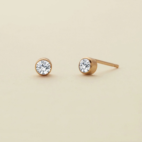 Image de 1 Paire Boucles d'Oreilles Puces en 316 Acier Inoxydable Revêtement sous Vide PVD Respectueux de l'Environnement Pierres de Naissance Plaqué Or 14K Rond avril à Strass Blanc 4mm Dia., Epaisseur de Fil: (21 gauge)