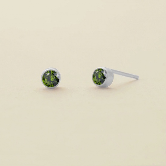 Image de Boucles d'Oreilles Puces en 316 Acier Inoxydable Pierres de Naissance Argent Mat Rond août à Strass Vert Clair 4mm Dia., Epaisseur de Fil: (21 gauge), 1 Paire