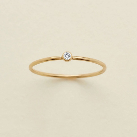 Bild von 316 Edelstahl Uneinstellbar Ring 14K echt Vergoldet Rund Weiß Strass 17.3mm（US Größe:7), 1 Stück