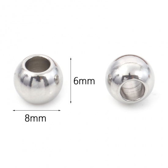 Picture of 304 Stainless Steel Beads Drum Silver Tone 8mm x 6mm, Hole: Approx 3.6mm, 30 PCs