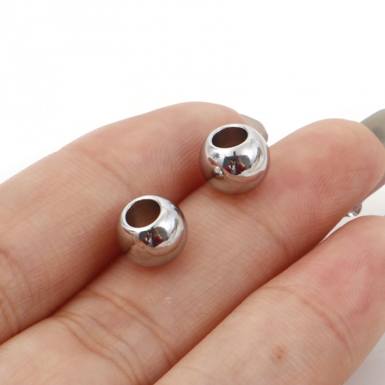 Picture of 304 Stainless Steel Beads Drum Silver Tone 8mm x 6mm, Hole: Approx 3.6mm, 30 PCs