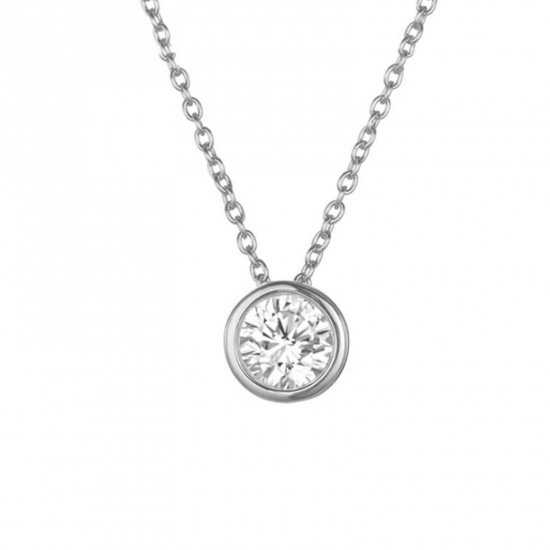Bild von 316 Edelstahl Monatsstein Gliederkette Kette Halskette Silberfarbe Rund April Weiß Strass 38cm lang, 1 Strang