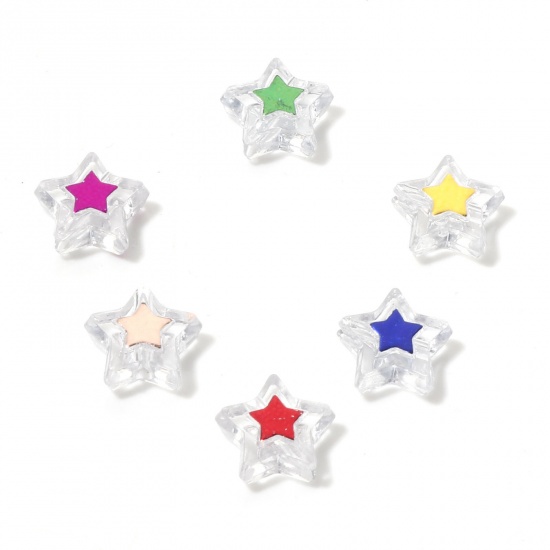 Picture of Acrylic Beads At Random Color Mixed Transparent Pentagram Star About 11mm x 10mm, Hole: Approx 1.5mm, 300 PCs