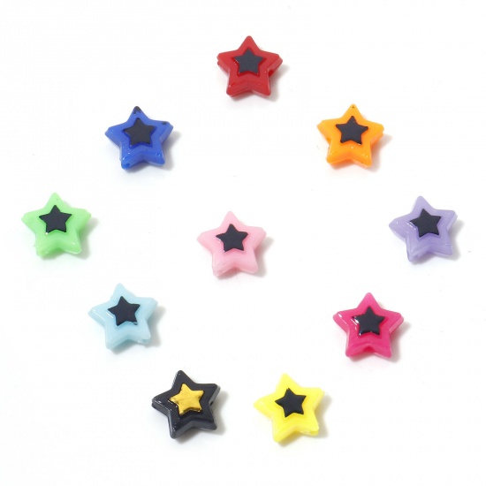 Picture of Acrylic Beads At Random Color Mixed Opaque Pentagram Star About 11mm x 10mm, Hole: Approx 1.5mm, 300 PCs