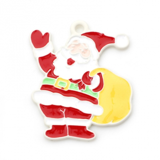 Immagine di Lega di Zinco Natale Charms Babbo Natale Multicolore Pittura 26mm x 22mm , 5 Pz