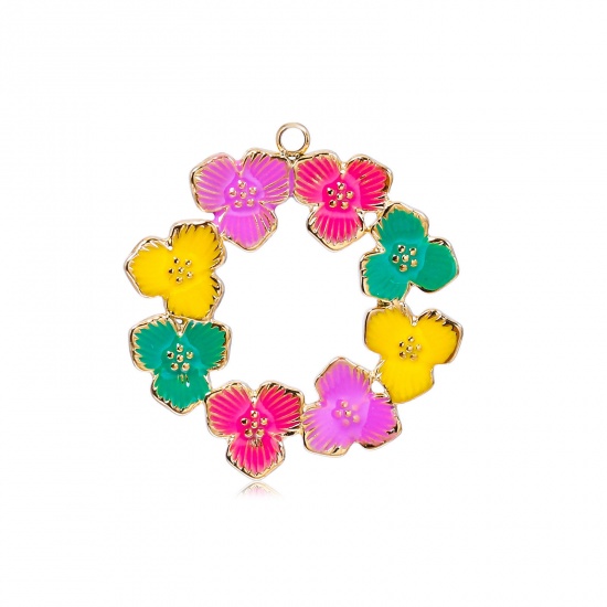 Picture of 304 Stainless Steel Charms Gold Plated Multicolor Flower Enamel 24mm x 25mm, 1 Piece