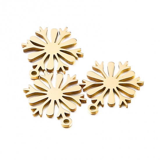 Immagine di 304 Acciaio Inossidabile Charms Natale Fiocco di Neve Oro Placcato 17mm x 13mm, 2 Pz