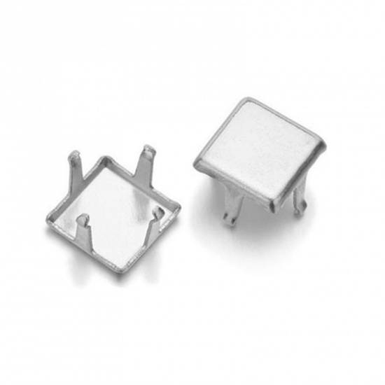 Picture of 304 Stainless Steel Cabochon Frame Settings Square Silver Tone (Fits 8mm Dia.) 50 PCs