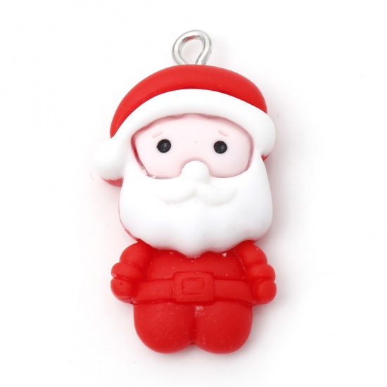 Picture of Resin Christmas Pendants Christmas Santa Claus Silver Tone Red 3.2cm x 1.7cm, 10 PCs