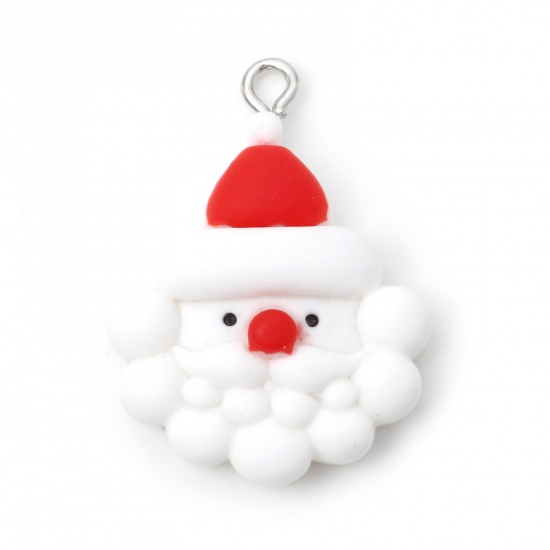 Picture of Resin Christmas Pendants Christmas Santa Claus Silver Tone White 3.1cm x 2.2cm, 10 PCs