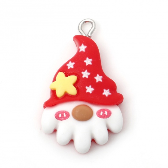 Image de Pendentifs Noël en Résine Chapeau de Noël Argent Mat Rouge Père Noël 3.1cm x 1.8cm, 10 Pcs