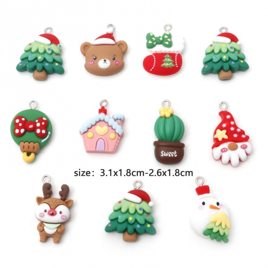 Picture of Resin Christmas Charms Silver Tone At Random Color Mixed 3.1x1.8cm - 2.6x1.8cm, 9 PCs
