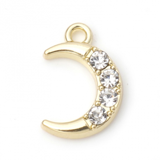 Picture of Zinc Based Alloy Galaxy Charms Gold Plated Half Moon Clear Rhinestone 15mm x 10mm, 10 PCs