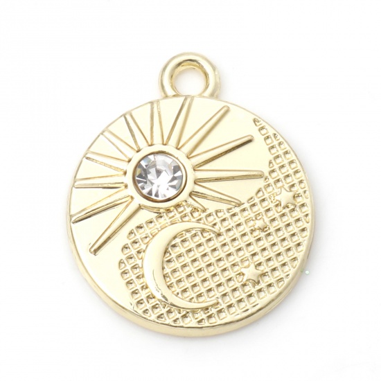 Picture of Zinc Based Alloy Galaxy Charms Gold Plated Sun Moon Clear Rhinestone 21.5mm x 18mm, 10 PCs