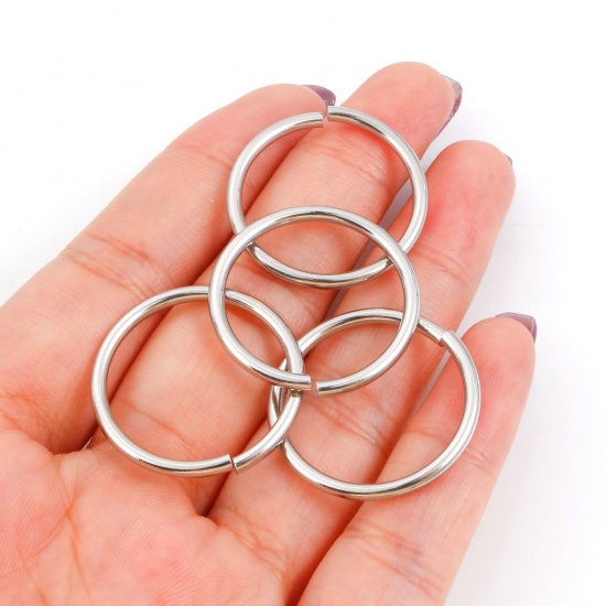 Picture of 2mm 304 Stainless Steel Open Jump Rings Findings Round Silver Tone 25mm Dia., 20 PCs
