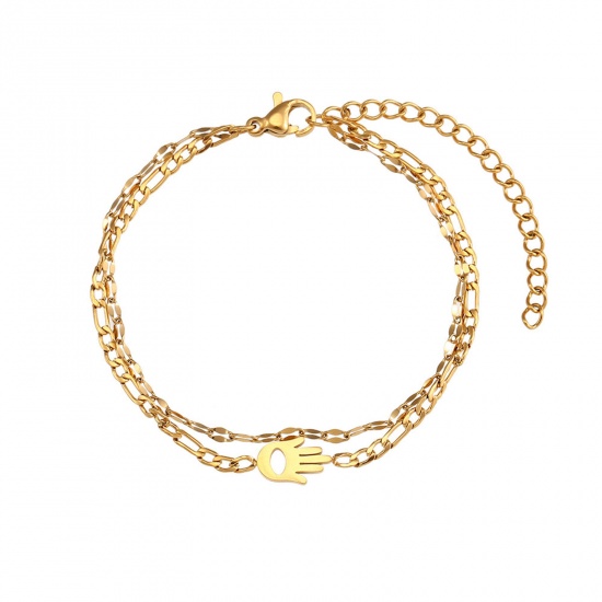 Immagine di 304 Acciaio Inossidabile Catena Figaro Bracciale Multistrato a Strati Oro Placcato Palmo 15cm Lunghezza, 1 Pz