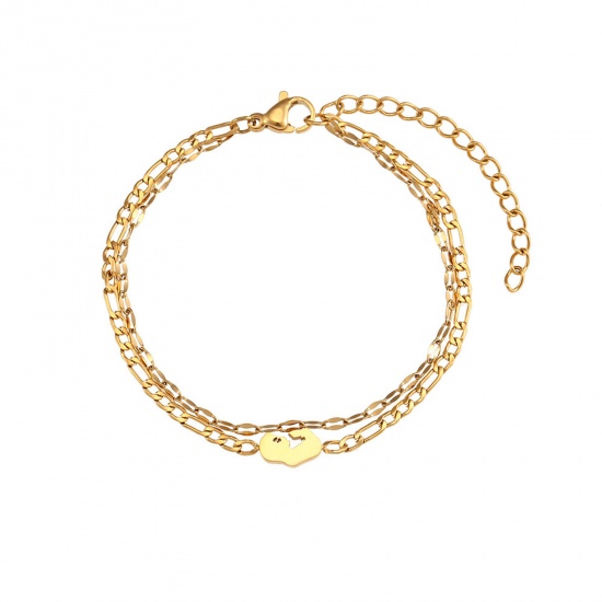 Immagine di 304 Acciaio Inossidabile Catena Figaro Bracciale Multistrato a Strati Oro Placcato Baby 15cm Lunghezza, 1 Pz