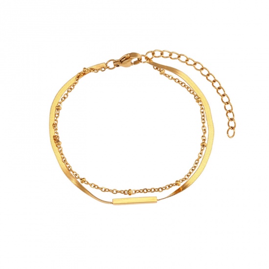 Immagine di 304 Acciaio Inossidabile Catena di Serpente Bracciale Multistrato a Strati Oro Placcato Bastoni 15cm Lunghezza, 1 Pz