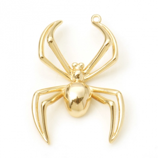 Picture of Brass Pendants Halloween Spider Animal Real Gold Plated 3D 3.2cm x 2cm, 2 PCs                                                                                                                                                                                 