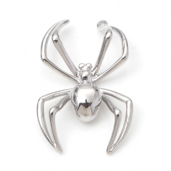 Picture of Brass Pendants Halloween Spider Animal Real Platinum Plated 3D 3.2cm x 2cm, 2 PCs                                                                                                                                                                             