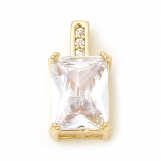 Picture of Brass Geometry Series Charms Rectangle Real Gold Plated Clear Cubic Zirconia 13mm x 7mm, 1 Piece