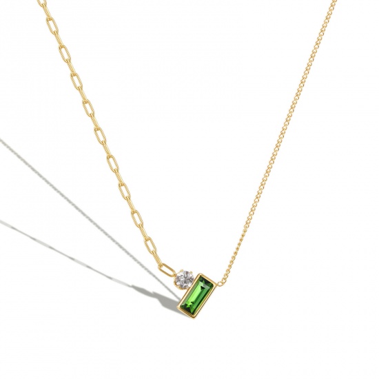 Picture of 304 Stainless Steel Stylish Link Cable Chain Necklace Gold Plated Green Rectangle 45cm(17 6/8") long, 1 Piece
