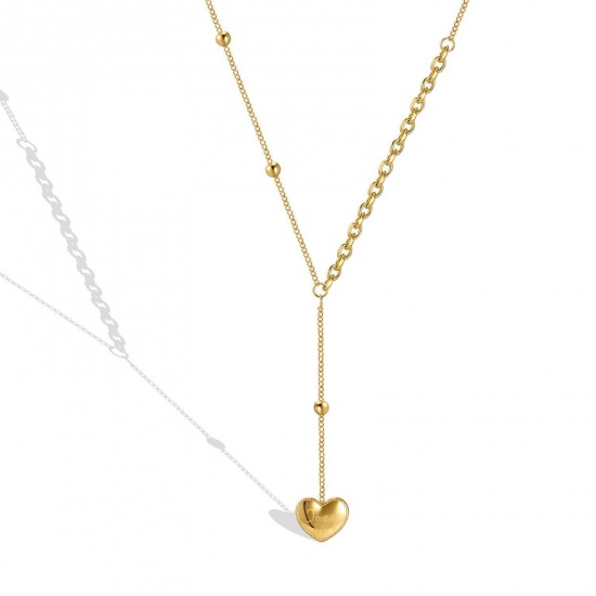 Picture of 304 Stainless Steel Stylish Link Cable Chain Necklace Gold Plated Heart 45cm(17 6/8") long, 1 Piece