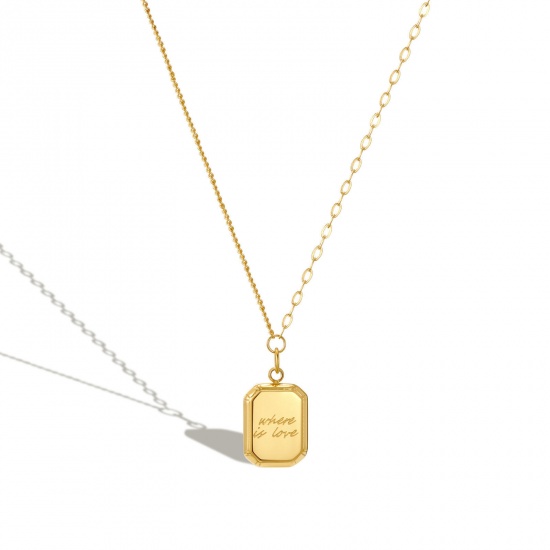 Picture of 304 Stainless Steel Stylish Link Cable Chain Necklace Gold Plated Rectangle Word Message 45cm(17 6/8") long, 1 Piece