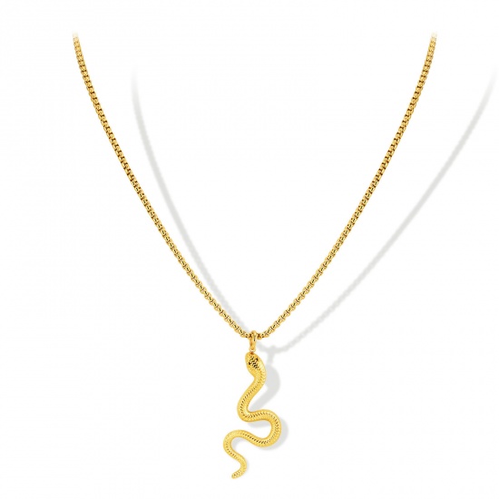 Picture of 304 Stainless Steel Stylish Link Cable Chain Necklace Gold Plated Snake Animal 45cm(17 6/8") long, 1 Piece