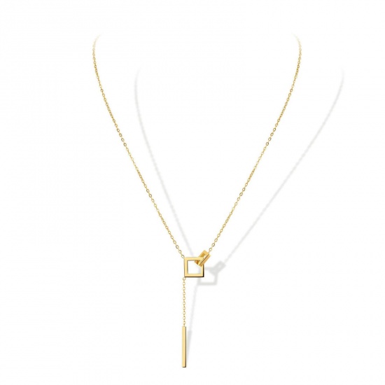 Picture of 304 Stainless Steel Stylish Link Cable Chain Necklace Gold Plated Sticks Square 45cm(17 6/8") long, 1 Piece