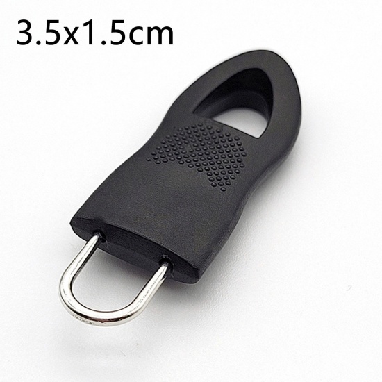 Picture of 10 PCs Zinc Based Alloy & Plastic Zipper Pulls Garment Accessories Black Detachable 3.5cm x 1.5cm