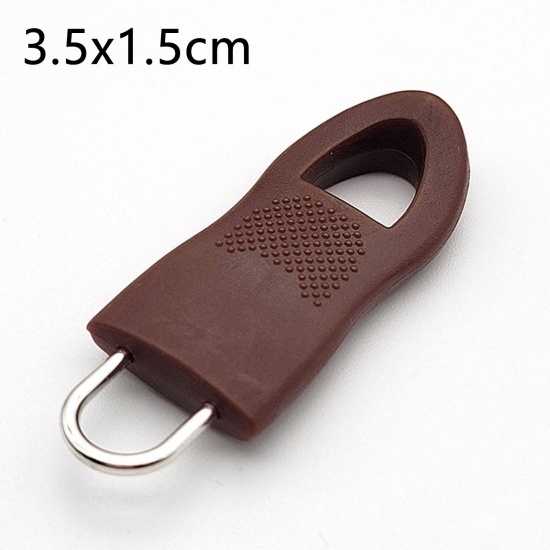 Picture of 10 PCs Zinc Based Alloy & Plastic Zipper Pulls Garment Accessories Brown Detachable 3.5cm x 1.5cm