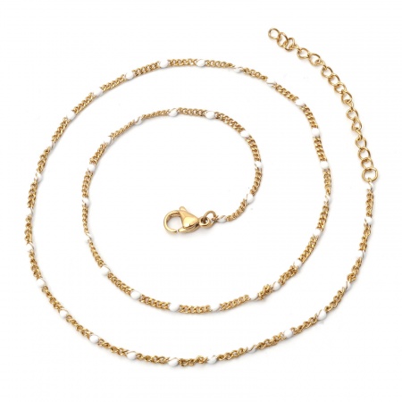 Image de Colliers En Gros Doré en 304 Acier Inoxydable, Blanc Émail Chaîne à Maillons Cubains, Unisexe Placage sous Vide Minimaliste Cadeau Bijoux pour Détaillants 45cm long, Taille de la Chaîne: 2mm, 1 Pièce