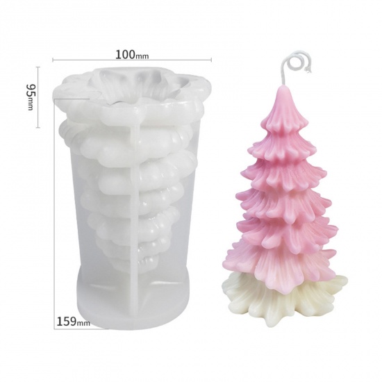 Picture of Silicone Christmas Resin Mold For Stereoscopic Candle DIY Ornaments Making Christmas Tree White 15.9cm x 10cm, 1 Piece