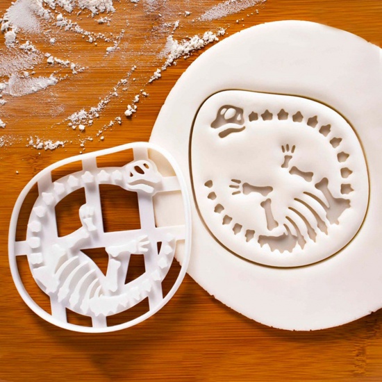 Picture of Plastic Modeling Clay Tools Baked Biscuit Mold Cutter White Dinosaur Animal 10.5cm x 10.5cm, 1 Piece