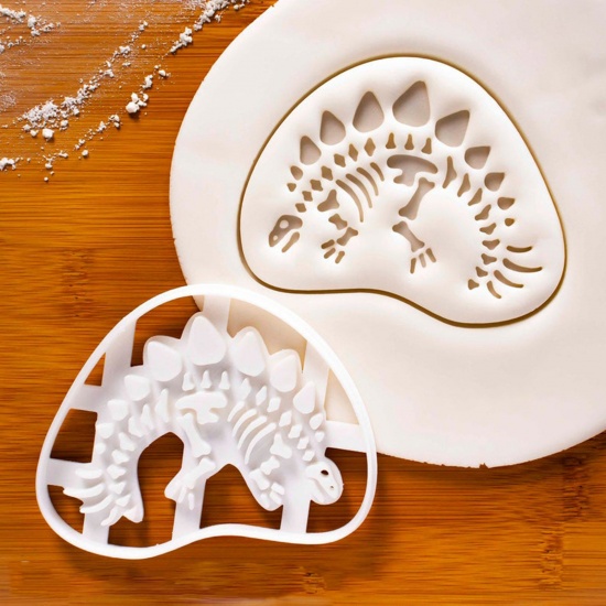 Picture of Plastic Modeling Clay Tools Baked Biscuit Mold Cutter White Dinosaur Animal 10.4cm x 8.5cm, 1 Piece