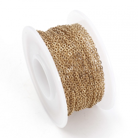Picture of 1 Roll (Approx 5 M/Roll) (Approx 16.4 Foot) Vacuum Plating 304 Stainless Steel Link Cable Chain For Handmade DIY Jewelry Making Findings Gold Plated 2x1.6mm