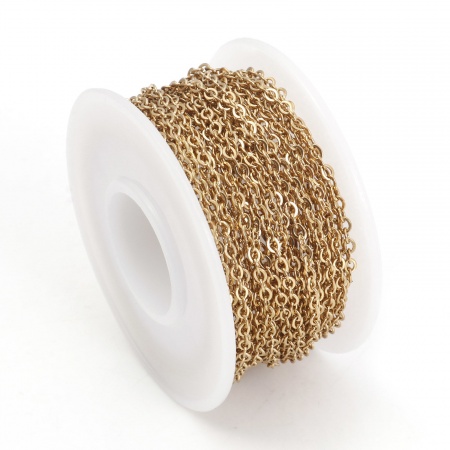 Picture of 1 Roll (Approx 5 M/Roll) (Approx 16.4 Foot) Vacuum Plating 304 Stainless Steel Link Cable Chain For Handmade DIY Jewelry Making Findings Gold Plated 2.7x2.2mm