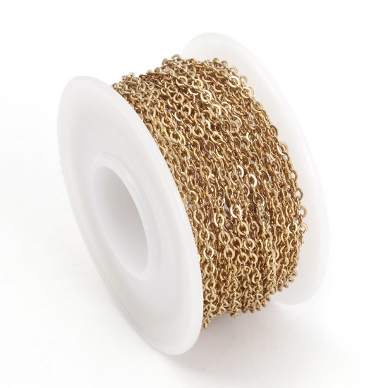 Picture of 304 Stainless Steel Link Cable Chain Gold Plated 2.7x2.2mm, 1 Roll (Approx 5 M/Roll)