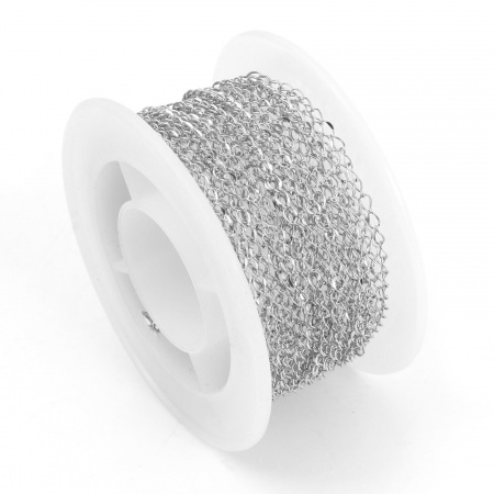 Picture of 1 Roll (Approx 5 M/Roll) (Approx 16.4 Foot) 304 Stainless Steel Curb Link Chain For Handmade DIY Jewelry Making Findings Silver Tone 3x2mm