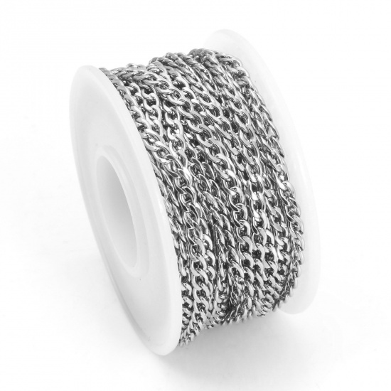Picture of 304 Stainless Steel Curb Link Chain Silver Tone 5x3mm, 1 Roll (Approx 5 M/Roll)